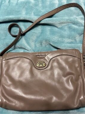 Vintage Etienne Aigner Taupe Shoulder Bag with Gold-Tone  Logo